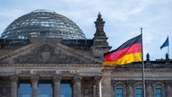 Vor dem Reichstagsgebäude weht die deutsche Flagge