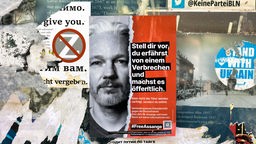 Aufkleber für Julian Assange mit dem Text "Stell dir vor Du erfährst von einem Verbrechen und machst es öffentlich".