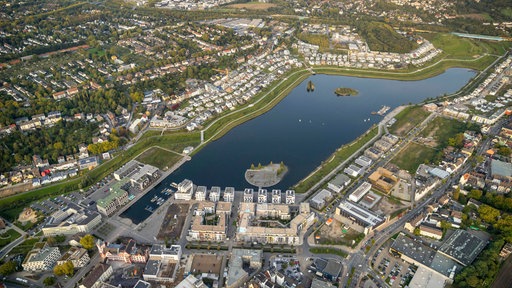 Luftaufnahme Bebauung rund um den Phoenixsee, Dortmund