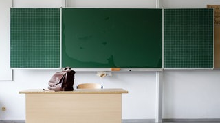 Klassenzimmer mit leerem Lehrerpult