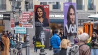 Wahlplakate verschiedener Parteien zur Bundestagswahl 2025.