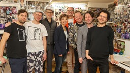 Simon und Jan, Severin Groebner, Sabine Domogala, Ludger Kazmierczak, Martin Zingsheim, Claus Schulte und Martin Weber backstage im Theater am Dom