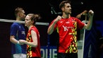 Das Badminton-Doppel Mark Lamsfuß und Isabel Lohau bei einem Wettkampf