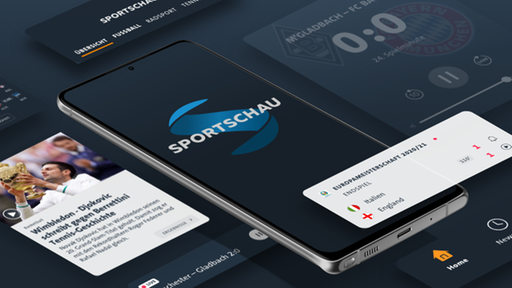 Eine Collage der verschiedenen Ansichten der neuen Sportschau-App