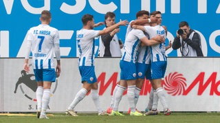 Spieler von Hansa Rostock feiern ihr Tor