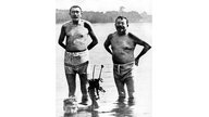 Reichwehrminister Gustav Noske (SPD) und Reichspräsident Friedrich Ebert (SPD) (r.) am 16.07.1919 im Seebad Haffkrug in Travemünde