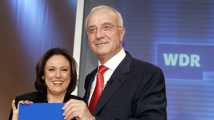 WDR-Intendant Fritz Pleitgen (re.) bei Amtsübergabe an Monika Piel (2007)