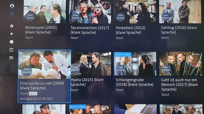 Ansicht der Mediathek, in der "Klare Sprache" bei einer Tatort-Folge ausgewählt ist