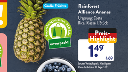 Ausschnitt aus einem Aldi-Werbeprospekt mit einem Angebot für eine Ananas