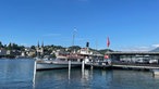 Das Bild zeigt einen Raddampfer als Ausflugsschiff auf dem Vierwaldstättersee.