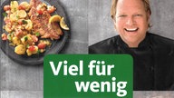 Das Bild zeigt das Buchcover des "Viel für wenig"-Kochbuchs.